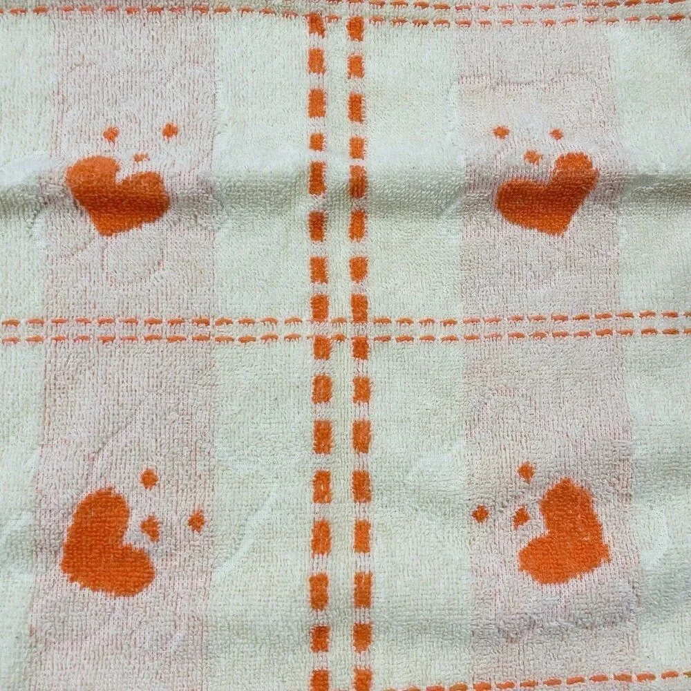 Vintage Jinlan Orange Teddy Bear Cotton Hand Towel 27 x 13 Hearts Flowers Kawaii